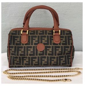 FENDI Zucca Boston Tote Bag w CB Chain Strap